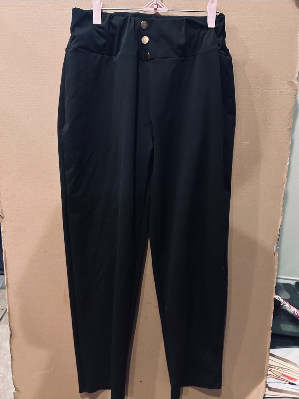SHEIN Black High-Waist Button-Front Trousers